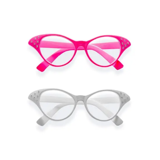 Big Mo's Toys Pink and White Cat Eye Retro Costume Dress Up Rhinestone Glasses {2}