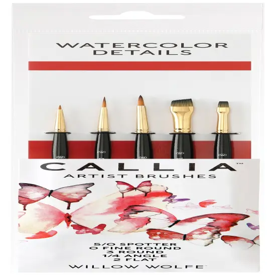 Willow Wolfe Callia Artist Watercolor Details Brush Set-Spotter, Fine Round, Round, Angle, Flat {1}