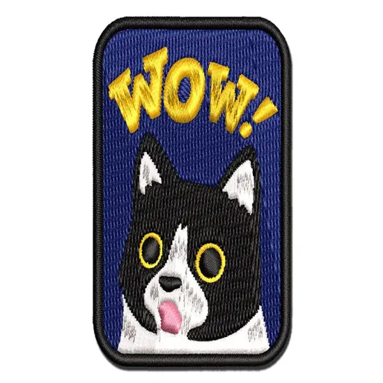Wow Surprised Cat Teacher Student Multi-Color Embroidered Iron-On or Hook & Loop Patch Applique {1}
