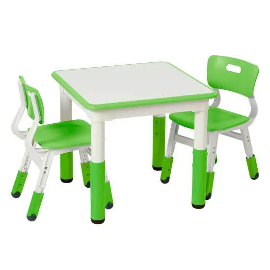 Square Dry-Erase Activity Table and 2 Adjustable Height Plastic Chairs, 3-Piece Red {7}