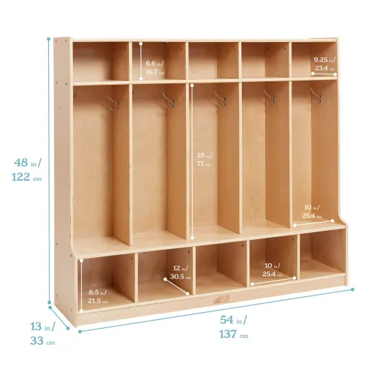 5-Section Coat Locker with Bench and 5 Scoop Front Storage Bins Assorted {2}