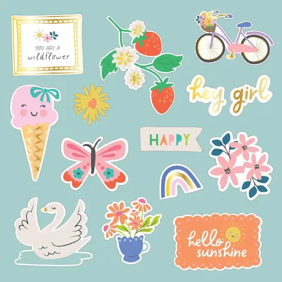 Pebbles Cool Girl Ephemera Die-Cuts 74/Pkg-Icons, Gold Foil {4}