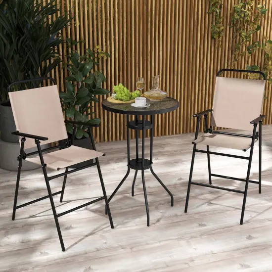 Costway 3PCS Patio Bistro Set Folding Chairs Round Bar Table with 1.6'' Umbrella Hole Yard {5}