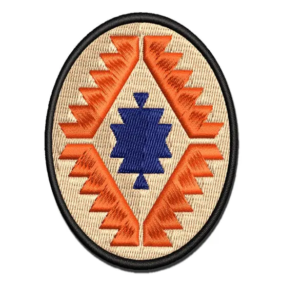 Southwestern Diamond Triangle Pattern Multi-Color Embroidered Iron-On or Hook & Loop Patch Applique {1}