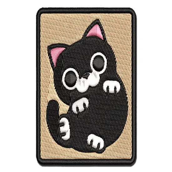 Round Cat Playful Multi-Color Embroidered Iron-On or Hook & Loop Patch Applique {1}