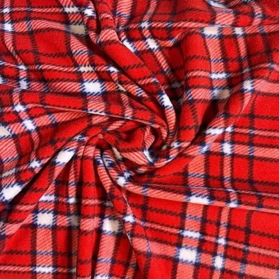 FabricLA | Fleece Fabric By The Yard | 36"X60" Inch Wide | Anti Pill Polar Fleece | Soft, Blanket, Throw, Poncho, Pillow Cover, PJ Pants, Booties, Eye Mask - Plaid Red (1 Yard) {1}