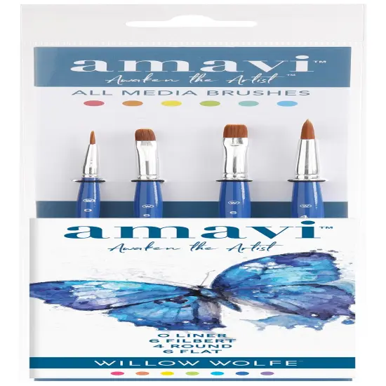 Willow Wolfe Amavi Artist Starter Brush Set-Liner, Filbert, Round, Flat {1}