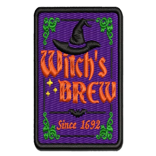 Witch's Brew Potions Label With Bat Halloween Multi-Color Embroidered Iron-On or Hook & Loop Patch Applique {1}