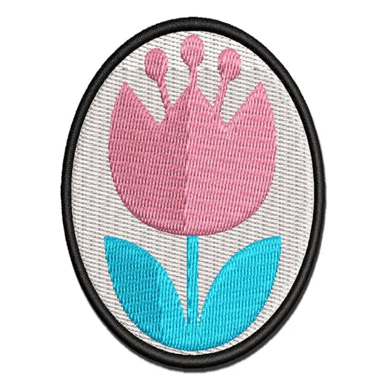 Scandinavian Bulbous Tulip Multi-Color Embroidered Iron-On or Hook & Loop Patch Applique {1}
