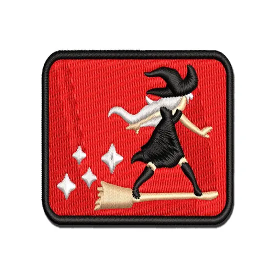 Young Witch Surfing on Broomstick Halloween Multi-Color Embroidered Iron-On or Hook & Loop Patch Applique {1}