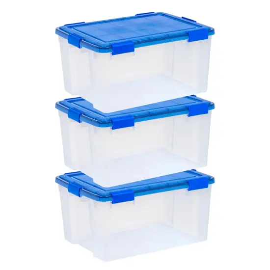 IRIS USA 3Pack 62qt WEATHERPRO Airtight Plastic Storage Bin with Lid and Seal and Secure Latching Buckles {2}