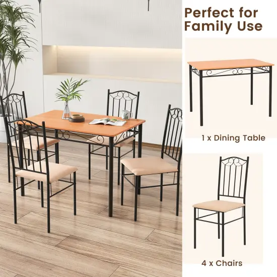 Costway 5 PC Dining Set Wood Metal 30" Table and 4 Chairs Black Kitchen Breakfast Furniture {6}