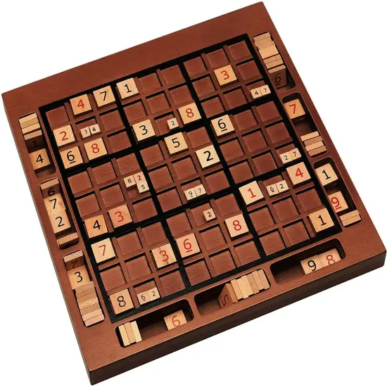 WE Games Wooden Sudoku Board with Storage Slots in Walnut Stain - 11.5 in. {1}