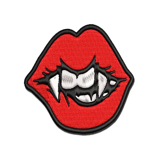 Vampire Lips and Teeth Halloween Multi-Color Embroidered Iron-On or Hook & Loop Patch Applique {1}