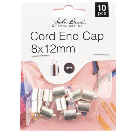 John Bead Cord End Cap 8x12mm 10/Pkg-Silver {1}