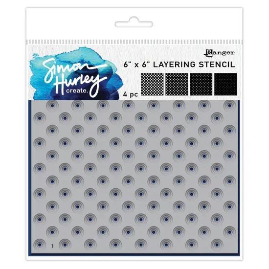 Simon Hurley create. Stencil 6"X6" 4/Pkg-Polka Dot Assortment {1}