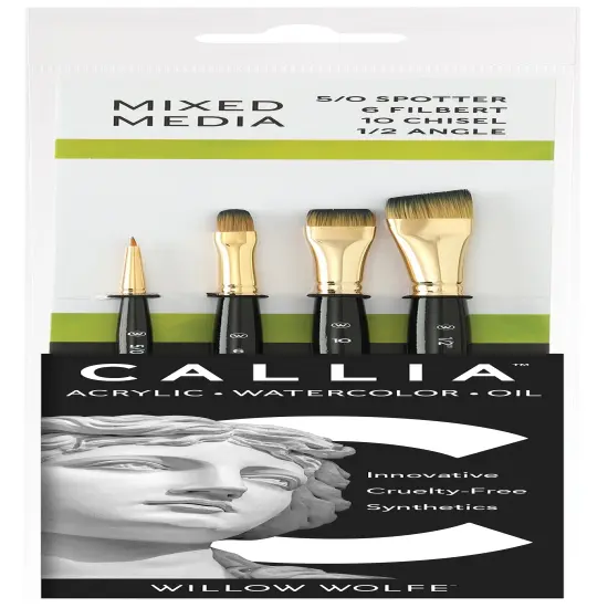 Willow Wolfe Callia Artist Mixed Media Try-It Brush Set-Spotter, Filbert, Chisel, Angle {1}