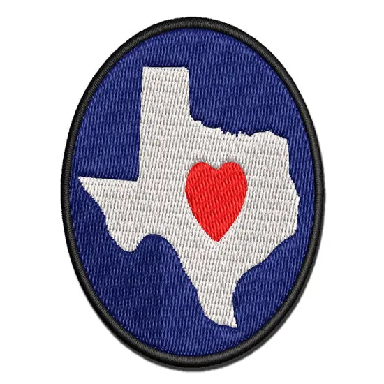 Texas State with Heart Multi-Color Embroidered Iron-On or Hook & Loop Patch Applique {1}