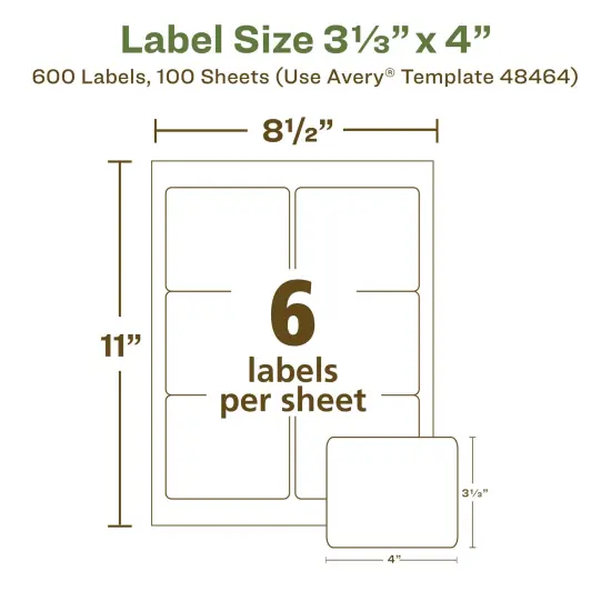 Avery EcoFriendly Recycled Shipping Labels, 3-1/3" x 4", White, Permanent Label Adhesive, 600 Printable Labels (48464) {5}