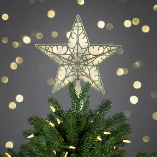 Northlight 9" Gold and White Glittered Star LED Christmas Tree Topper - Warm White Lights {4}