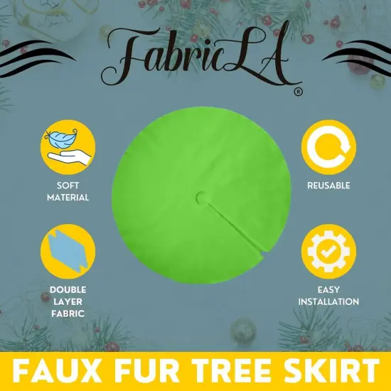 FabricLA 48" Lime Faux Fur Christmas Tree Skirt - Fluffy Plush Tree Skirt (121cm) for Holiday Decorations {4}