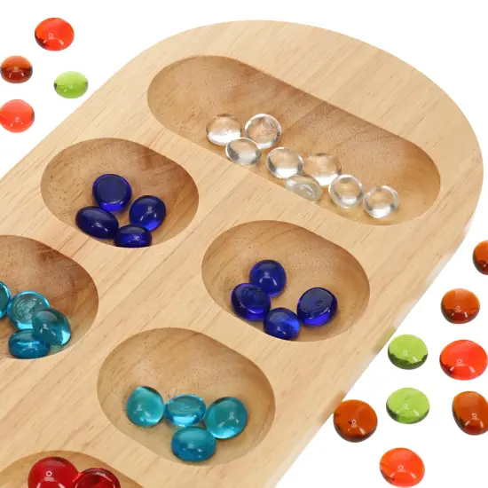 WE Games Mancala Board Game - 22 in., Solid Natural Wood Board and Glass Stones {3}