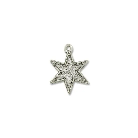 JewelrySupply Pendant | Filigree Star 22mm Pewter Antique Silver Plated {3}