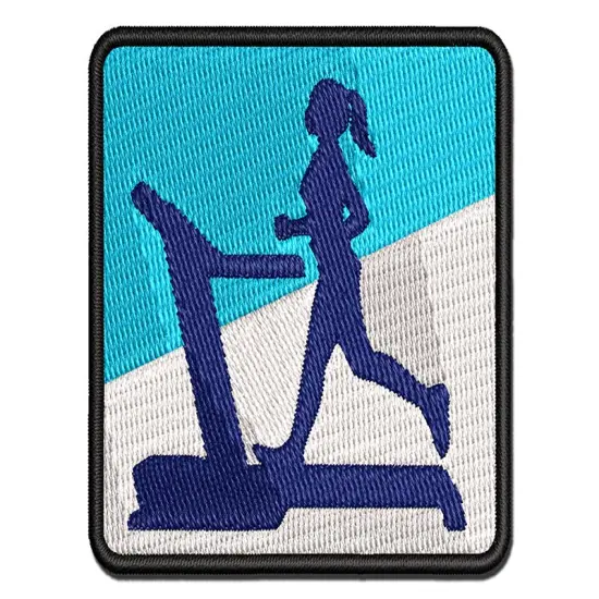 Woman Running on Treadmill Cardio Workout Gym Multi-Color Embroidered Iron-On or Hook & Loop Patch Applique {1}
