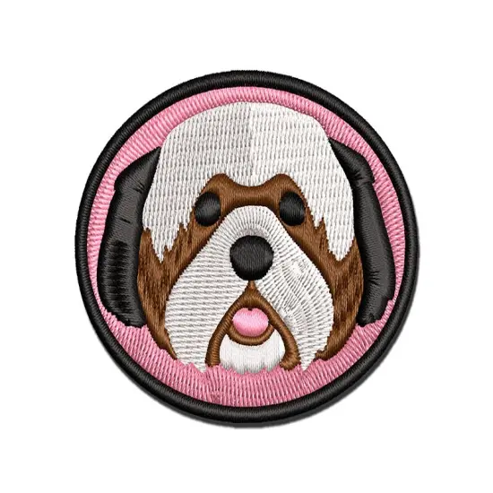 Shaggy Shih Tzu Dog Head Multi-Color Embroidered Iron-On or Hook & Loop Patch Applique {1}