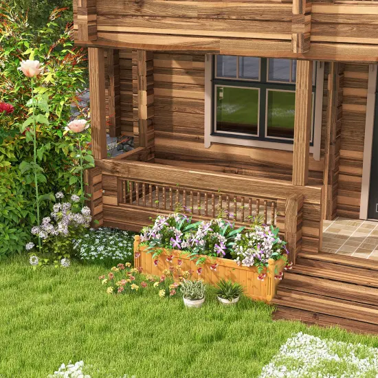 Costway Wooden Rectangular Planter Box Raised Garden Bed for Plants with 4 Corner Drainage {2}