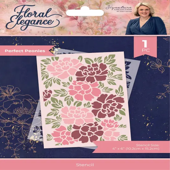Sara Signature Floral Elegance Stencil 4"X6"-Perfect Peonies {1}