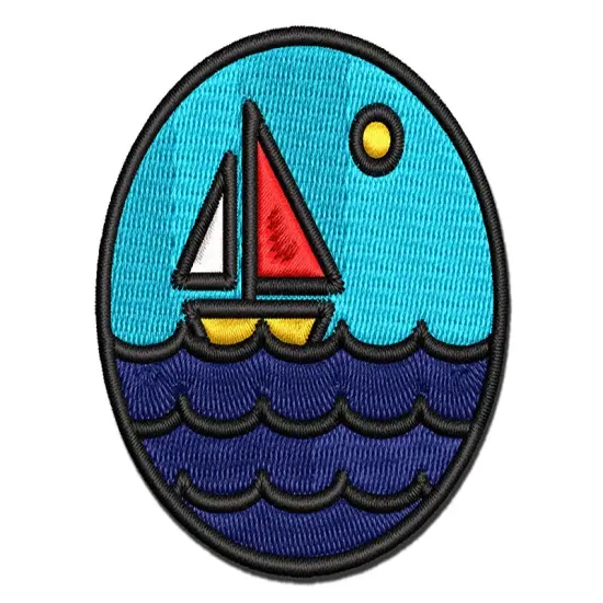 Sailboat on Ocean Lake Multi-Color Embroidered Iron-On or Hook & Loop Patch Applique {1}