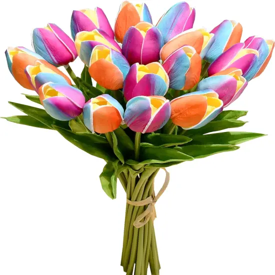 Silk Tulip Bouquet: 20pcs for Mother's Day, Easter, Valentine's, and More Rainbow orange {1}