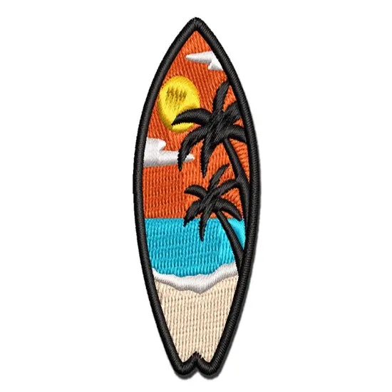 Tropical Beach Surfboard Hawaii Multi-Color Embroidered Iron-On or Hook & Loop Patch Applique {1}