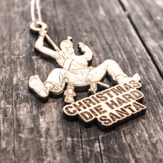 Ornament - Christmas Die Hard Santa - Raw Wood 4x3in {3}