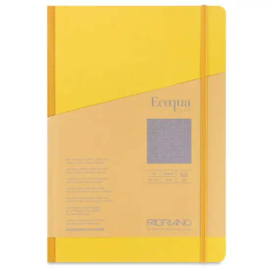 Fabriano Ecoqua Plus Fabric-Bound Notebook - Yellow, 8-1/4" x 11-7/10", Dot Grid {1}