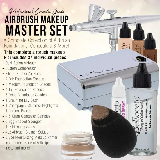 Complete Professional Belloccio Airbrush Cosmetic Makeup System with a MASTER SET of All 17 Foundation Color Shades in 1/4 oz Bottles {2}