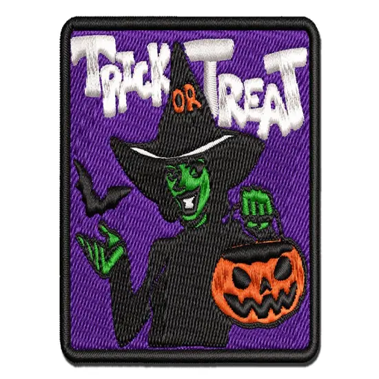 Trick or Treat Halloween Witch Multi-Color Embroidered Iron-On or Hook & Loop Patch Applique {1}