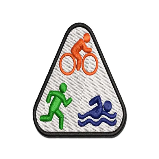Triathlon Icons Swim Bike Run Multi-Color Embroidered Iron-On or Hook & Loop Patch Applique {1}