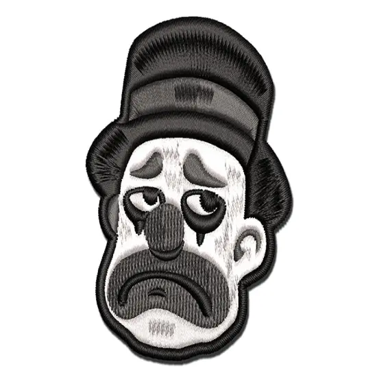 Sad Grayscale Monotone Clown Top Hat Multi-Color Embroidered Iron-On or Hook & Loop Patch Applique {1}