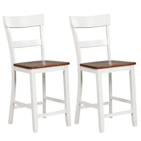 Costway Wooden Bar Stool Set of 2 Bar Chairs with LVL Rubber Wood Frame, Backrest, Footrest Black/White {8}