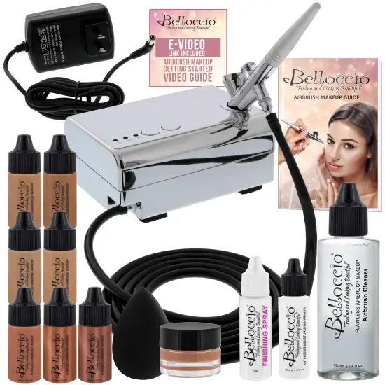Belloccio Professional Beauty Airbrush Cosmetic Makeup System with 4 Tan Shades of Foundation in 1/4 oz Bottles {1}