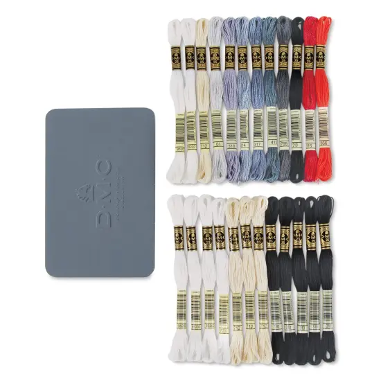 DMC Moulin&eacute; Special Collector&rsquo;s Black Tin Embroidery Floss - Set of 24, Monochrome Colors {1}