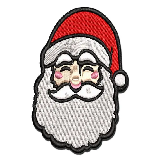 Santa Claus Head with Big Bushy Beard Christmas Holiday Multi-Color Embroidered Iron-On or Hook & Loop Patch Applique {1}