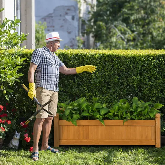 Costway Wooden Rectangular Planter Box Raised Garden Bed for Plants with 4 Corner Drainage {3}