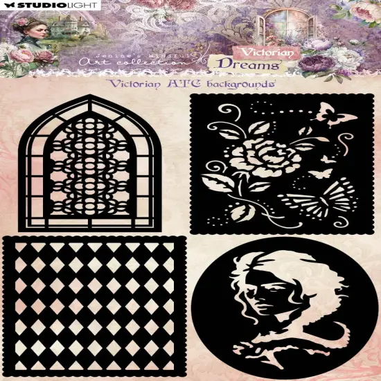 Studio Light Jenine's Mindful Art 5.11"X7" Stencil-Nr. 265, Victorian ATC Backgrounds {1}