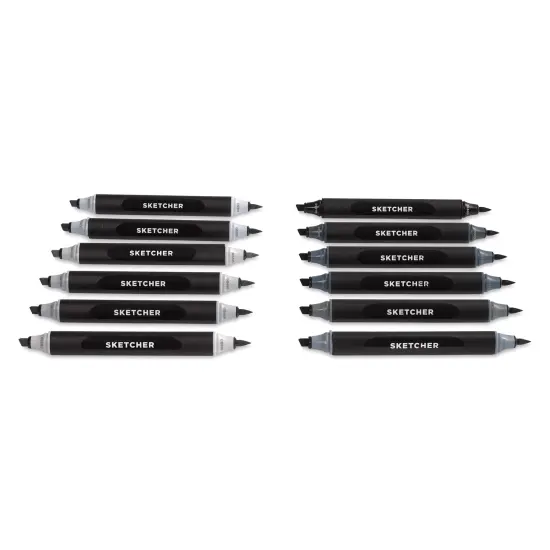Molotow Sketcher Twin Graphic Markers - Grey Kit 2, Set of 12 {1}