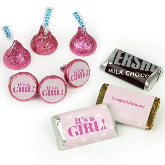 Pink It's a Girl Baby Shower Candy Party Favors (Choose 100 Pcs Milk Chocolate Hershey's Kisses, 40 Pcs Wrapped Miniatures or Both) {2}