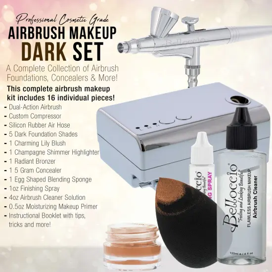 Belloccio Professional Beauty Airbrush Cosmetic Makeup System with 5 Dark Shades of Foundation in 1/4 oz Bottles {2}