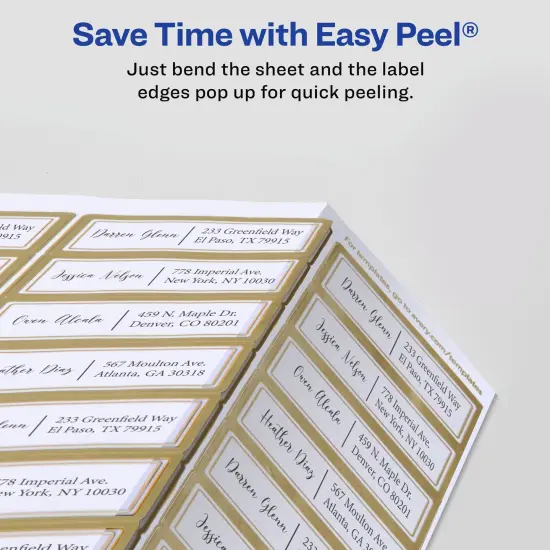 Avery Glossy Clear Labels with Metallic Gold Label Borders, 1" x 2-5/8" Rectangle Labels, 180 Total, Laser/Inkjet Printable Labels (6550) {3}
